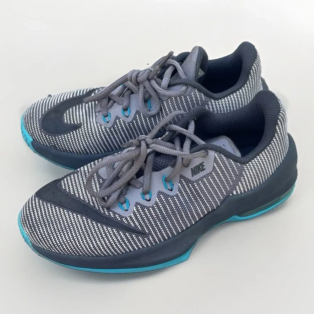 Nike-Airmax Infurite 2 YOUTH Athletic Running Sneaker Gray/Black/teal sz 4y Boys